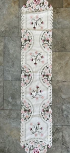 Floral Embroidered Scalloped Edge Cutouts 12” X 68” Table Runner - Picture 1 of 9