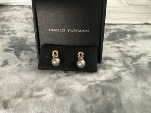 David Yurman Silver Grey Pearl Cable Buckle Earrings - Picture 1 of 4
