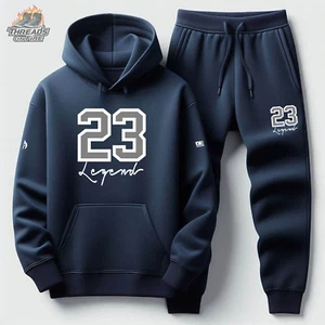 Men's Navy Sweatsuit Hoodie Joggers 2pc Set Cotton Fleece Sweatshirt Sweatpants - Picture 1 of 6