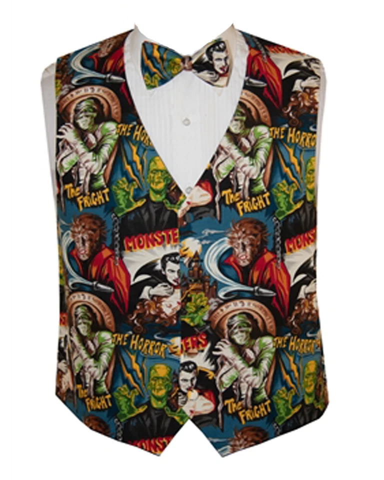 Men's Halloween Monsters Vest and Bow Tie - Image 1 of 1
