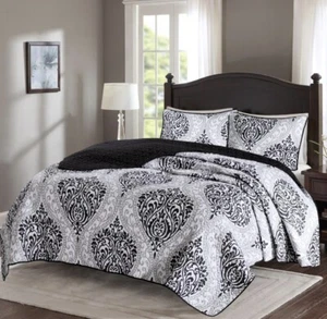 2 Piece Quilt Coverlet Bedspread Ultra Soft Printed Damask Pattern, Twin/TwinXL - Picture 1 of 6