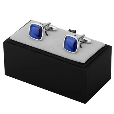 GEMELOS DE LATÓN PLATEADO PARA HOMBRE DISEÑO ÓPALO AZUL GEMELOS DE BODA PARA HOMBRE Foto 1 de 4