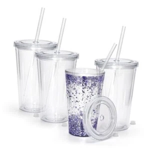 Acrylic Tumbler with Lid and Straw Double Wall Plastic Insulated Tumblers 16oz - Picture 1 of 7