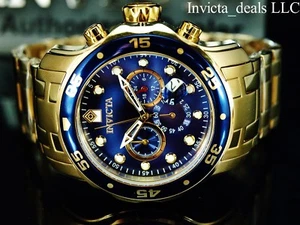 Reloj cronógrafo para hombre Invicta 48 mm Pro Diver esfera azul enchapado en oro 18 kt - Imagen 1 de 12