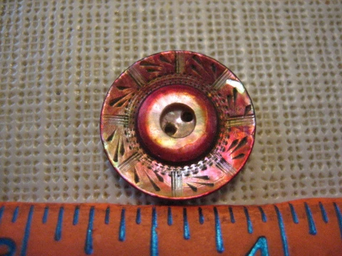 Vintage Small 5/8" Dyed Red, Etched MOP Mother Of Pearl Shell Button - V4 Cover