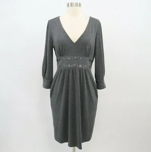 David Meister Sheath Dress Womens 6 Gray Studs V-Neck 3/4 Sleeve Career - Picture 1 of 12