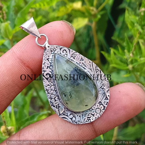 VETEMENTS Buono!! Ciondolo fantasia pietra prehnite argento sterling 925 placcato fatto a mano 1 pz