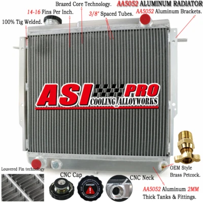 Aluminum 4 Row Radiator Fit 1986-1992 Jeep Comanche/ Wagoneer 2.5L 2.8L V6 Turbo - Image 1 of 4