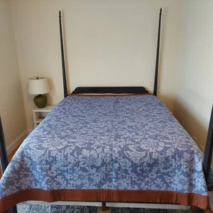Company C Blue Floral Cotton Quilt Coverlet Silk Border F/Q 91x89" - Picture 1 of 12
