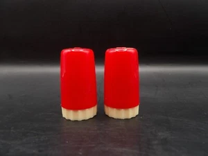 Vintage Plastic Salt & Pepper Shakers Red White Cylinder 2" - Picture 1 of 7