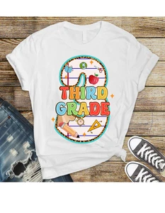 Shirt dritte Klasse Leopardenmuster Schulbedarf süß Schulanfang Lehrer T-Shirt - Bild 1 von 8