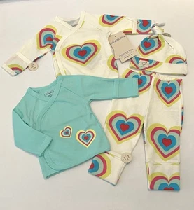 Recién Nacido Bebé Niña Ropa Pantalones Camisa Sombrero Conjunto de 4 Piezas Lindo Arco Iris Corazón Conjunto Nuevo - Imagen 1 de 3