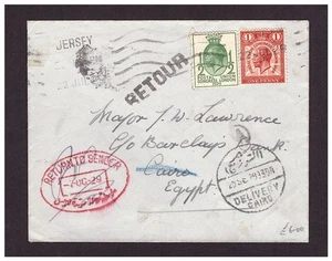 Egypt - 1930 "Return to Sender" cover from Jersey to Cairo & back again. - Picture 1 of 2