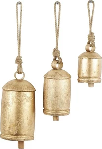 Decorative Cow Bells Tibetan Inspired with Jute Hanging Rope, Set of 3 10",8",6" - Picture 1 of 3