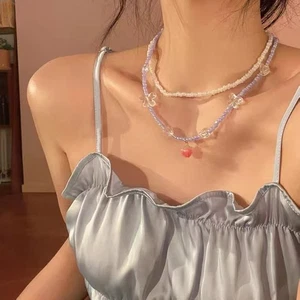 Strawberry Strawberry Pendant Necklace Colorful Pearl Clavicle Chain woman - Picture 1 of 16