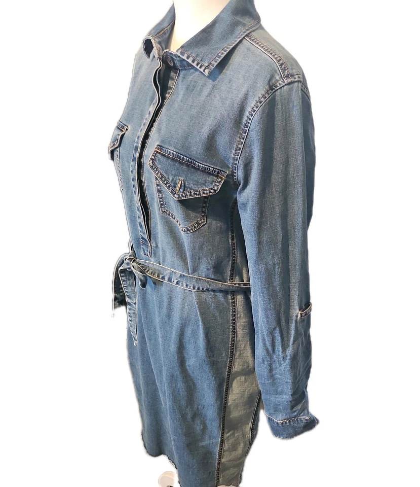 INC International Dress Concepts Long Rolled Sleeve Patchwork Denim Size 8 Dress - Image 1 of 4