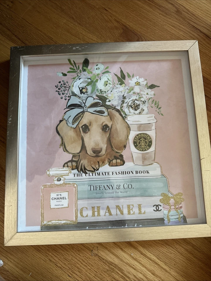 Chanel Luxury Dog Decor Portrait Gold Plated  POSTER FRAMED - Image 1 of 3