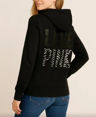 RARO MOLETOM COM CAPUZ VICTORIA SECRET ROSA ZEBRA LANTEJOULAS BLING Tamanho Pequeno P  - Imagem 1 de 4