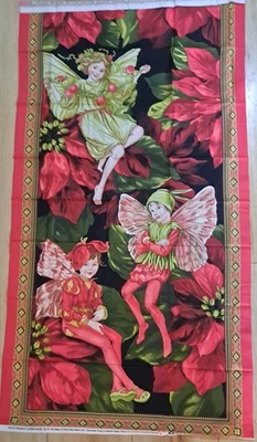 Winter Holiday Flower Fairies Cotton Fabric 23.5" X 43" Panel Cicely Mary Barker - Image 1 of 4