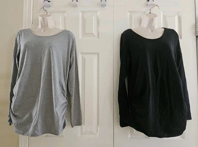 Lot Of 2 BumpStart Motherhood Maternity Stretch Tops Long Sleeve Black & Gray M - Image 1 of 4