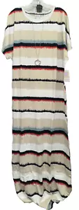 Maxi abito lungo nuovo con etichette LuLaRoe 2XL bianco marrone nero verde acqua rosso a righe Maria lavorato a maglia - Foto 1 di 8