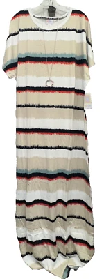 Nuevo con etiquetas Maxi Vestido Largo LuLaRoe 2XL Blanco Tostado Negro Teal Rojo Rayas Maria Tejido Foto 1 de 4