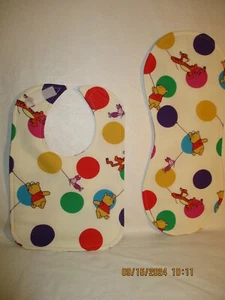 Handmade By Me Infant Toddler Bib and Burp Pad Set, Pooh Balloons. Baby Shower - Picture 1 of 3