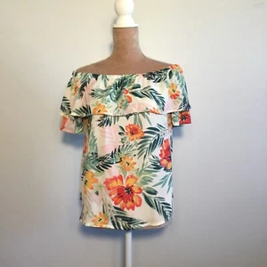 Blusa Mary & Mabel Hawaiana Hombro Descubierto Rosa/Naranja Multi Pequeña Usada en Excelente Condición - Imagen 1 de 7