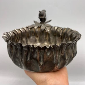Antique 1880s Quadruple Silverplate Nut Bowl – Squirrel & Oak Leaf VTG Rare - Picture 1 of 8