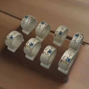 8 DE COLECCIÓN MIKASA CERÁMICA SERVILLETERO ANILLOS JARDÍN CLUB DÍA SUEÑOS AZUL FLORAL - Imagen 1 de 4