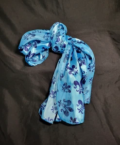 Blue Fleur De Lis 60x13" Silk Feel Scarf - Picture 1 of 4