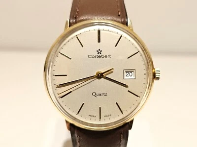 RELÓGIO MASCULINO VINTAGE LINDO LUXO 34mm quartzo suíço banhado a ouro "cortebert" - Imagem 1 de 4
