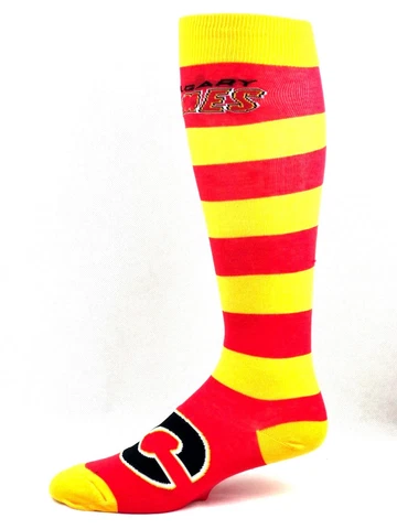 Calgary Flames Hockey Red & Gold Striped Thin Long Tall Socks Cover