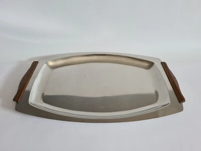 Serviertablett Edelstahl mit Holzgriffen - Bild 1 von 2