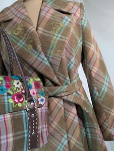 Oilily Women’s Plaid Wool Coat Size 40, US 8 10 W Matching Handbag - Picture 1 of 17