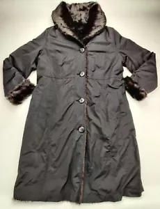 Ellen Tracy Damen kleiner doppelseitiger Button Down schwarz/braun Kunstfell 38" Mantel - Bild 1 von 11