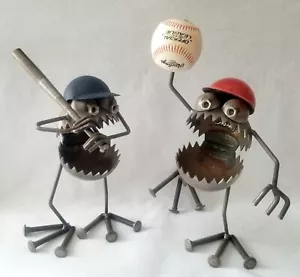 Fred Conlon Sugarpost Gnome Be Gone Baseball & Batter Set Recycled Materials USA - Picture 1 of 10