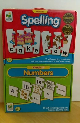 Lot of 2 Match It! Spelling Math Words Numbers Educational Homeschool Puzzles - Image 1 of 4
