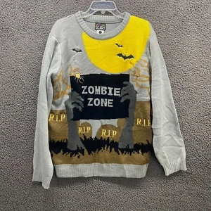 Eat Drink & Be Scary Zombie Zone Halloween Sweater Lights Up Large See Video NWT - Picture 1 of 13
