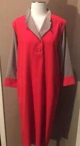 Vintage 1980s Louis Feraud Germany Luxe Shirt Dress 42 L Red & Tan W Pockets - Picture 1 of 12