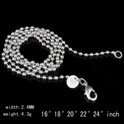 Collana In Argento 925 Placcato Con Perline A Sfera Curb Rope Regalo Di Moda - Immagine 1 di 2