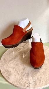 B.O.C Womens Rust Orange Suede Leather Slingback Platform Clogs Mules Size 11M - Picture 1 of 11