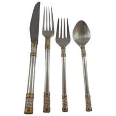 Aegean Weave Gold by Wallace Sterling Silver Flatware Set 8 Service 35 Pieces - Image 1 of 4
