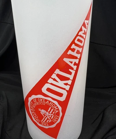 University of Oklahoma Vintage Frosted Glass Tumbler Pennant Big Red Mascot 6" Cover
