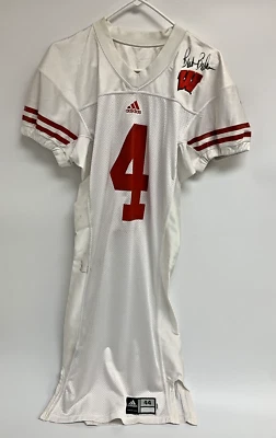 Wisconsin Badgers Brett Bielema Signed Jersey White #4 Size 44 Long Bottom - Image 1 of 4