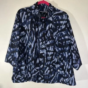 Zenergy By Chicos Spring Full Zip Jacket Sz 3 (XL) Blue Black Abstract Roll Tab - Picture 1 of 13