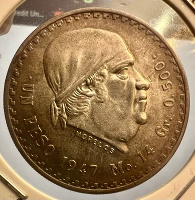 1947 México Prata 1 Peso Tonificado Ch BU - Imagem 1 de 2