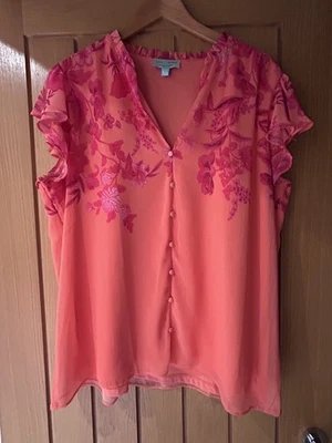 LOVE & ROSES Ladies Orange & Pink Short Sheer Sleeve Top / Blouse, Size 18 - Image 1 of 4