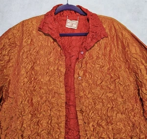 April Cornell Blusa 18 20 2XL Crinkle Setosa Giacca Reversibile Camicia Arancione Rosso  - Foto 1 di 8