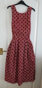Toast Pinafore Dress Size 10 12 Red Midi Crossback Apron Pockets Pattern - Picture 1 of 23